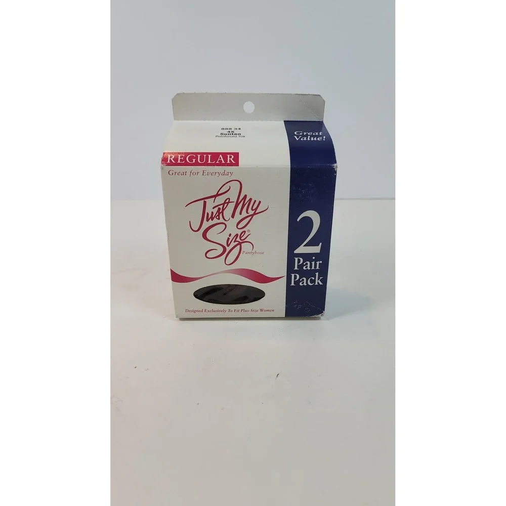 Just My Size Regular Pantyhose 2 Pair Pack Suntan 4X Reinforced Toe Vintage 1999